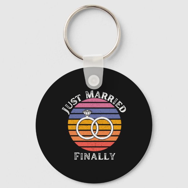 Just Married Finally Married Funny Bride Groom Hon Key Ring (Front)