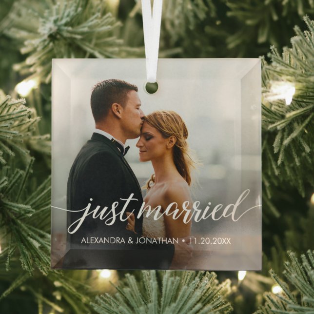 Just Married first Christmas Custom Photo Names  Glass Tree Decoration (Insitu)