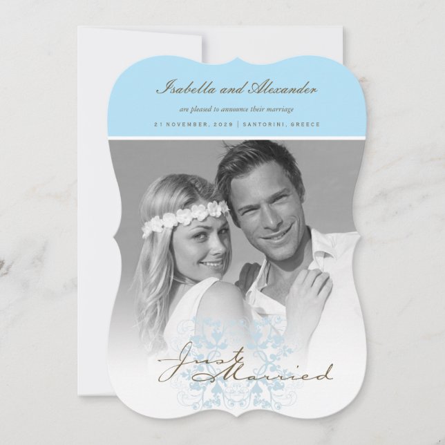 Just Married Flourish Wedding Photo Announcement (Front)