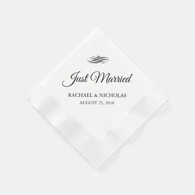 Just Married Flourish | Wedding Reception Napkin (Corner)