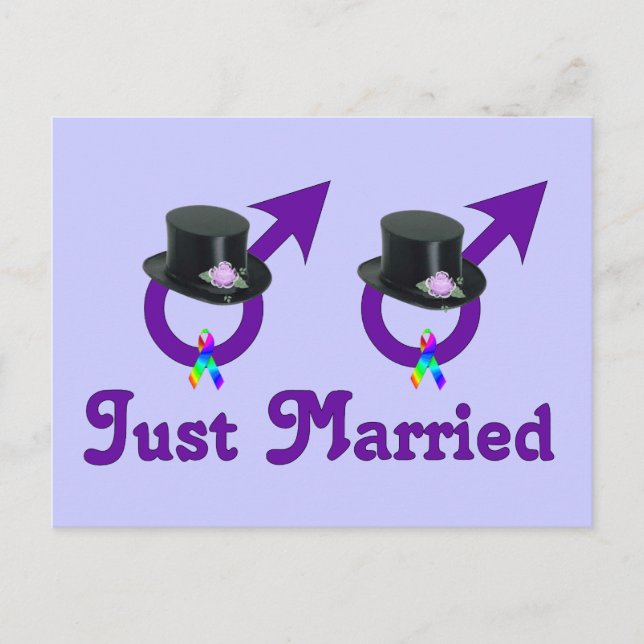 Just Married Formal Gay Male Announcement Postcard (Front)