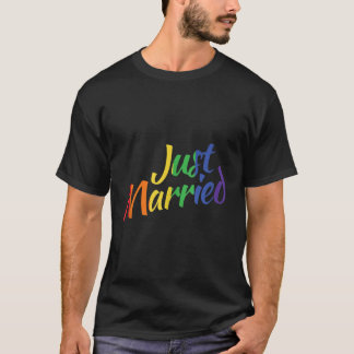 Just Married Gay Lesbian LGBT Wedding Rainbow LGBT T-Shirt