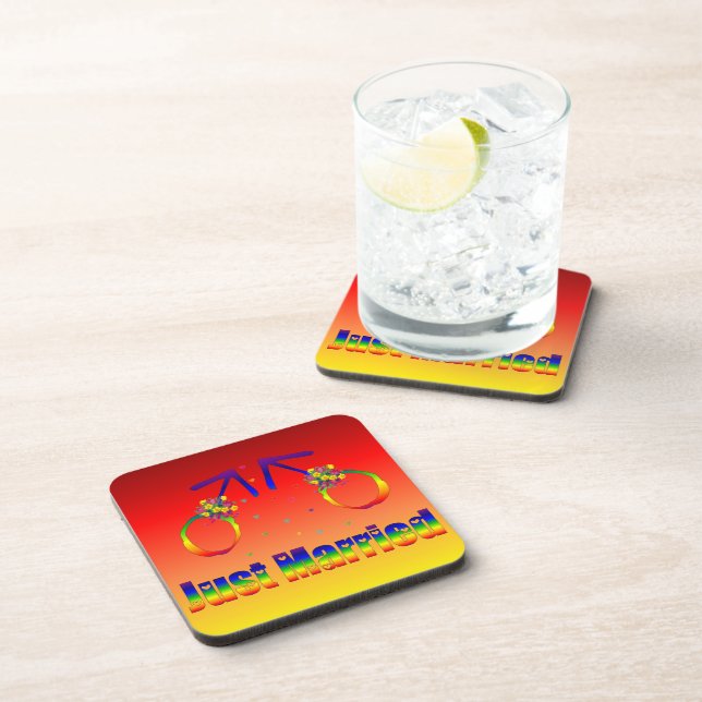 Just Married Gay Men Coaster (Right Side)