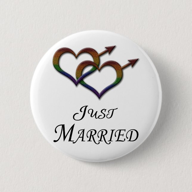 Just Married Gay Pride 6 Cm Round Badge (Front)