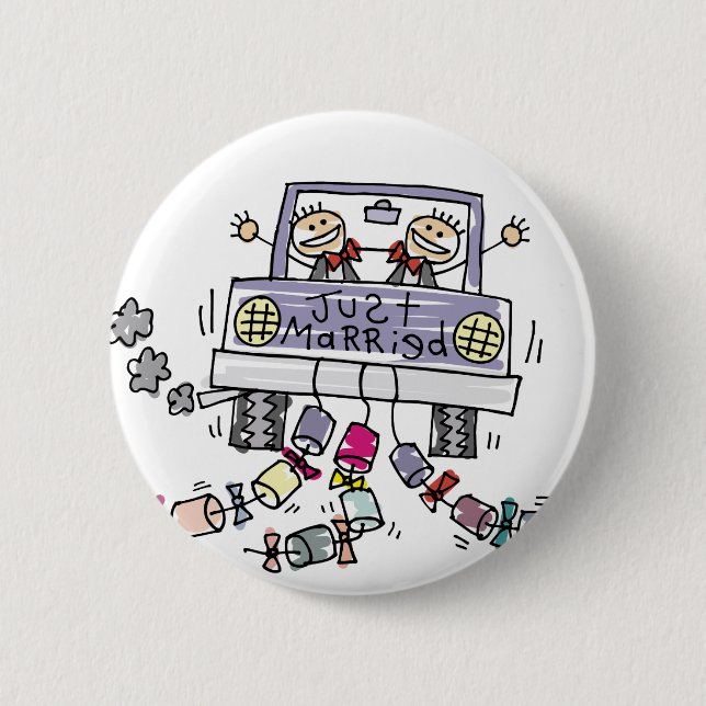 Just Married Gay Wedding Favours 6 Cm Round Badge (Front)