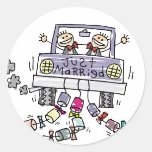 Just Married Gay Wedding Favours Classic Round Sticker