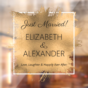 Just Married! Gold Faux Foil  Window Cling