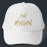 Just Married Gold Foil and White Trucker Hat<br><div class="desc">Just Married Gold Foil and White Trucker Hat for Her.</div>