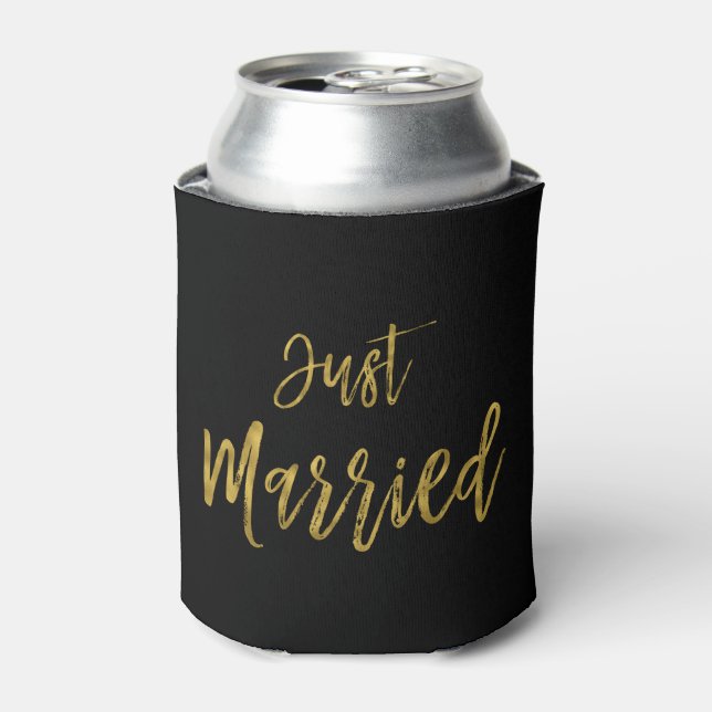 Just Married Gold Foil Birthday Can Cooler (Can Front)