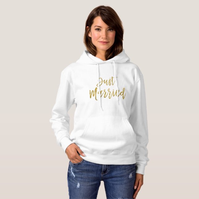 Just Married Gold Foil Typography Hoodie (Front Full)