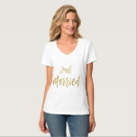 Just Married Gold Foil Typography Shirt<br><div class="desc">Just Married Gold Foil Typography T-Shirt for a newlywed on her honeymoon.</div>