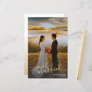 Just Married Gold Full-Photo Wedding Announcement