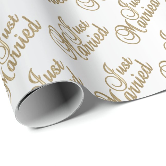 Just Married Gold Script | Wedding Wrapping Paper (Roll Corner)