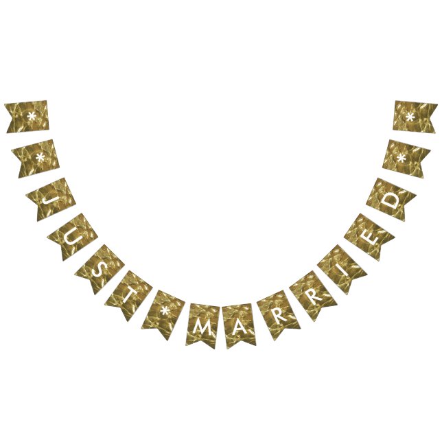 Just Married Gold White Glitter Wedding Party Bunting (All)