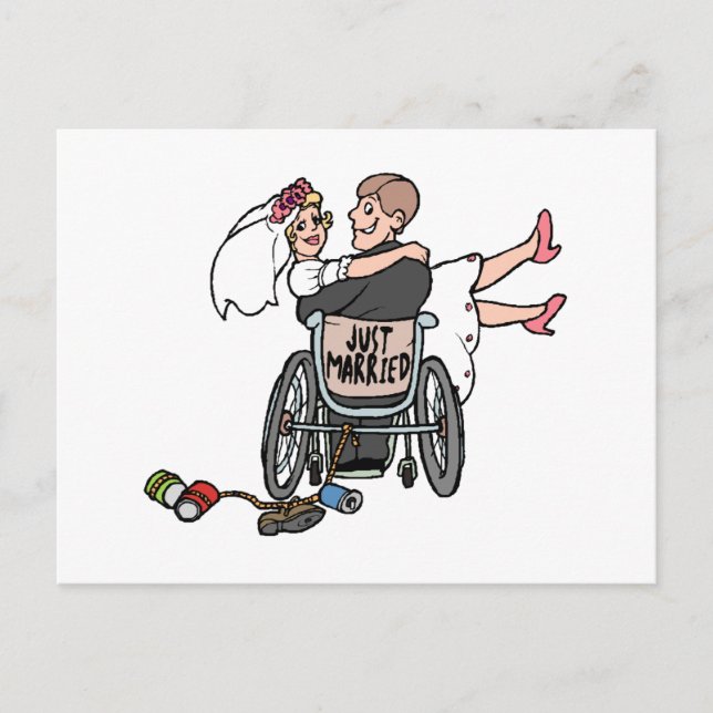 Just Married (Groom Wheelchair) Announcement Postcard (Front)