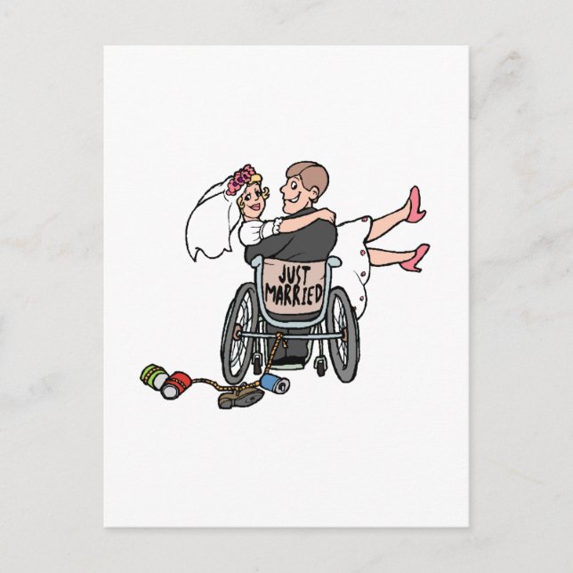 Just Married (Groom Wheelchair) Announcement Postcard (Front)
