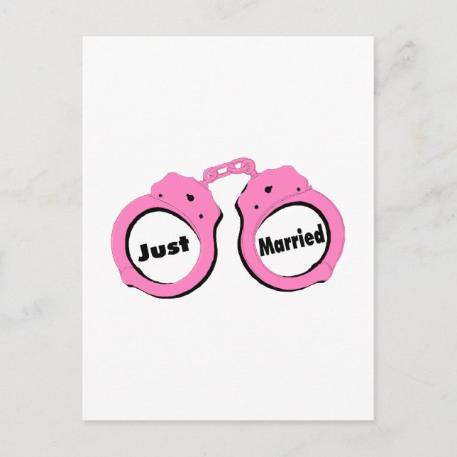 Just Married Handcuffs Announcement Postcard (Front)