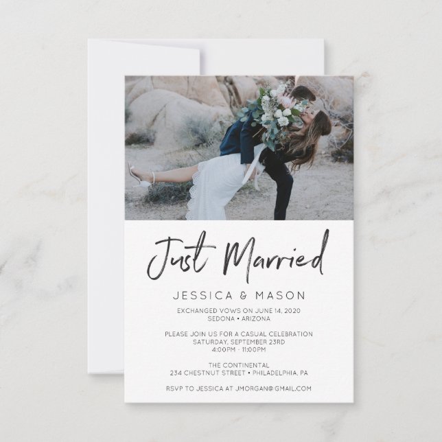 Just Married Handwritten Eloped Invite Card (Front)
