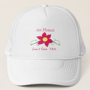 Just Married Hat- Pink Flower Trucker Hat