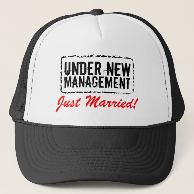 Just Married hats | Under new management (Front)