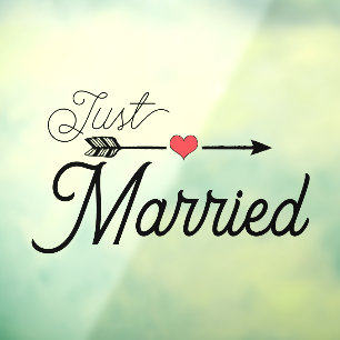 Just Married Heart Arrow Red Window Cling