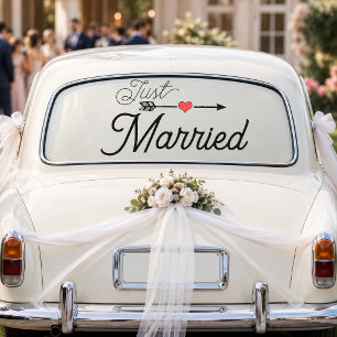 Just Married Heart Arrow Red Window Cling