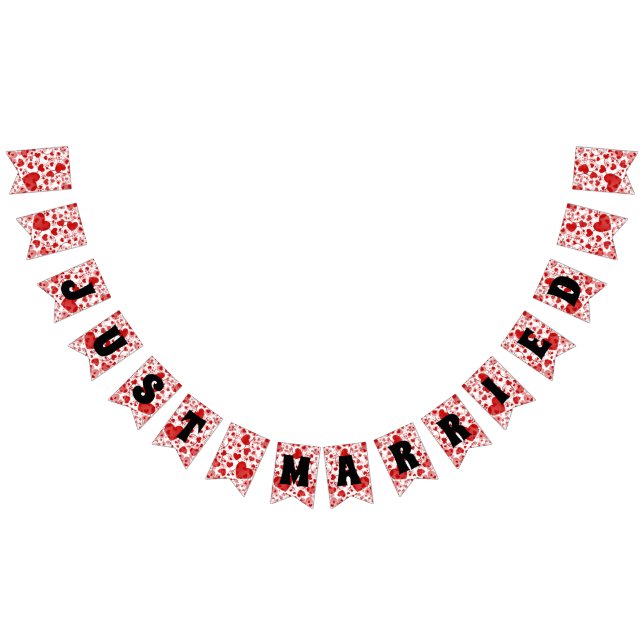 JUST MARRIED - heart love pattern design 2 Bunting (All)