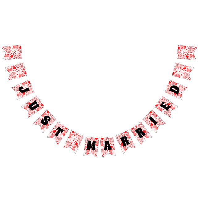 JUST MARRIED - heart love pattern design 4 Bunting (All)