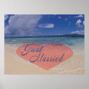 Just Married Heart On The Beach Poster