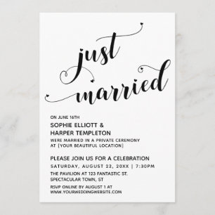 Just Married Hearts Typography Reception Only Invitation