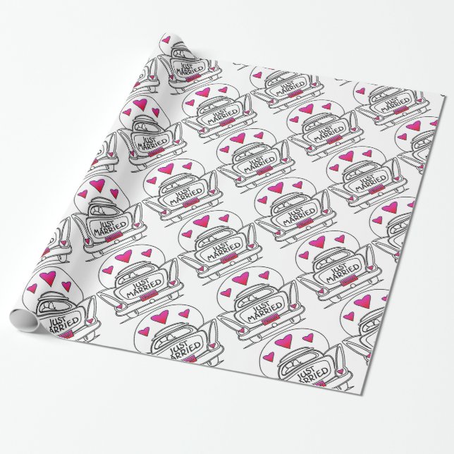 Just Married Honeymoon Car Wrapping Paper (Unrolled)