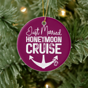 Just Married Honeymoon Cruise Ring Matching Gifts Ceramic Tree Decoration