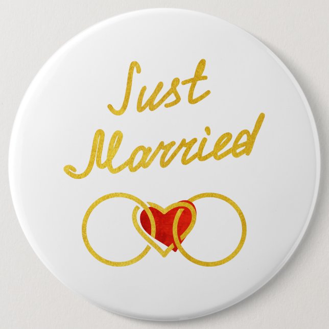 Just Married Honeymoon Pure Gold 6 Cm Round Badge (Front)