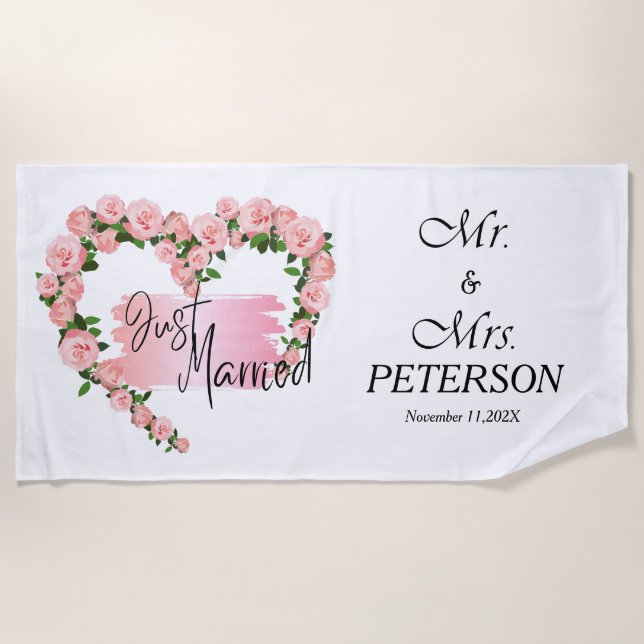 Just Married/ Honeymoon/ Wedding Gift for Couples  Beach Towel (Front)