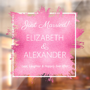 Just Married! Hot Pink Faux Foil Window Cling
