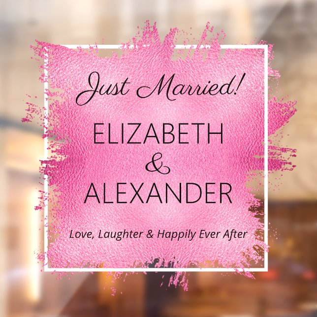 Just Married! Hot Pink Faux Foil  Window Cling (Sheet 2)