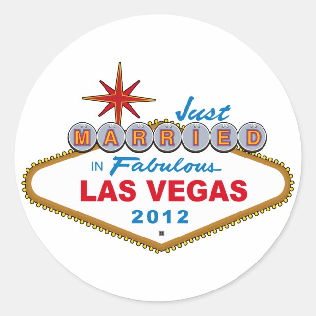 Just Married In Fabulous Las Vegas 2012 Vegas Sign Classic Round Sticker (Front)