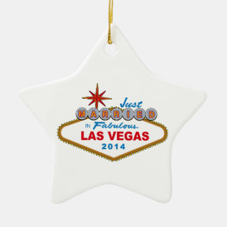 Just Married In Fabulous Las Vegas 2014 (Sign) Ceramic Tree Decoration