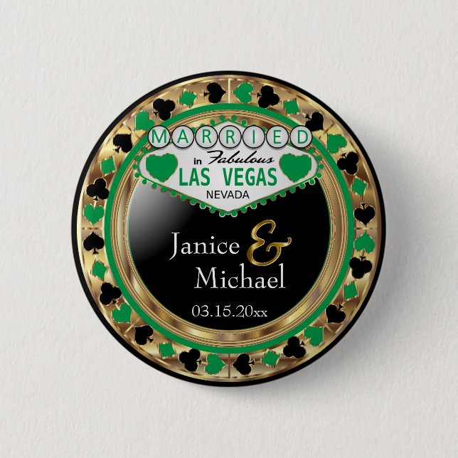 Just Married in Fabulous Las Vegas | Green 6 Cm Round Badge (Front)