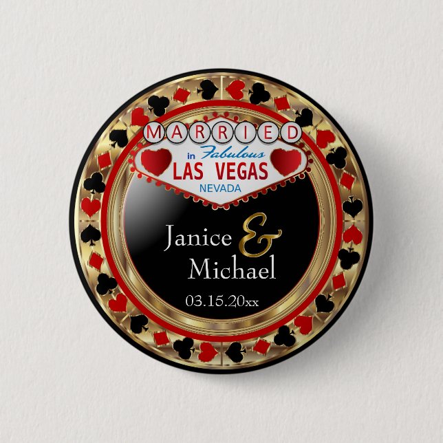 Just Married in Fabulous Las Vegas - Red 6 Cm Round Badge (Front)