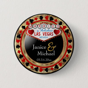 Just Married in Fabulous Las Vegas - Red 6 Cm Round Badge