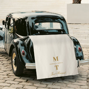 Just Married Ivory Gold Wedding Car Banner Sign Tapestry
