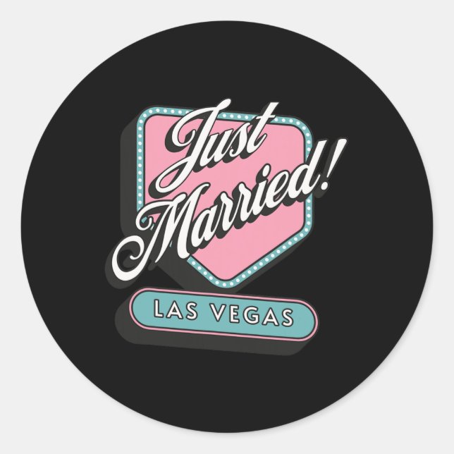 Just Married Las Vegas Wedding Bride Groom  Classic Round Sticker (Front)