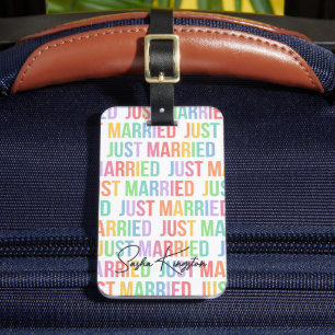 Just Married LGBTQ Modern Typography Luggage Tag