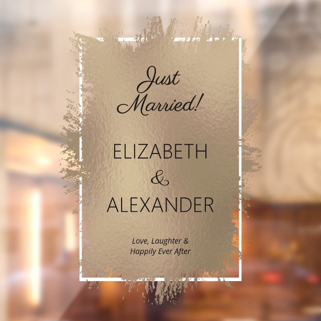 Just Married! Light Brown Faux Foil Window Cling (Sheet 2)