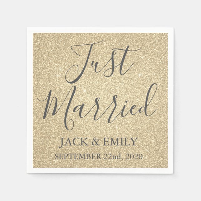 Just Married Luxury Gold Napkins (Front)