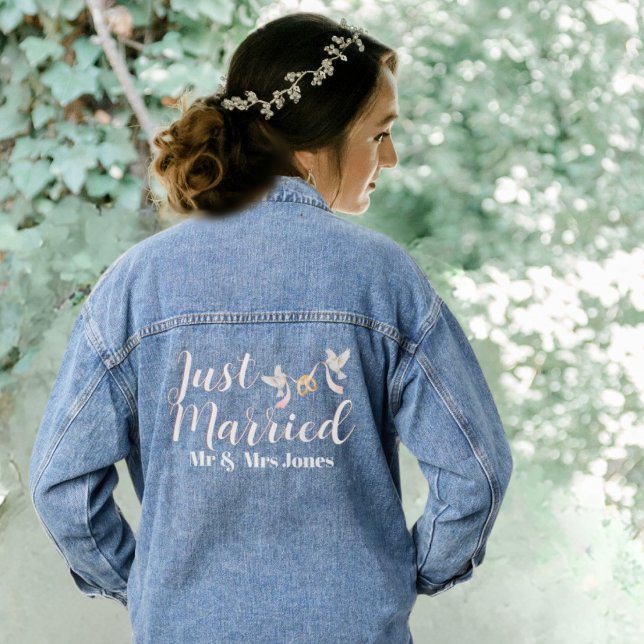 Just Married Matching Couples Honeymoon Shirts Denim Jacket (Just Married  -  Matching couples wedding outfits)