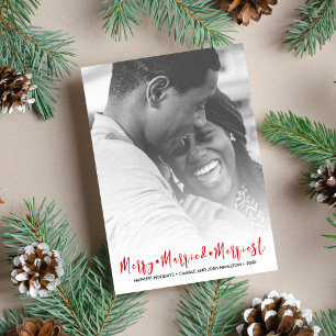 Just Married Merriest Christmas Holiday Photo Card