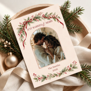 Just Married & Merry Christmas Photo Holiday Card