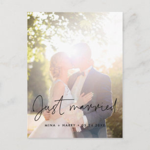 Just married Minimalist announcement photo Postcard